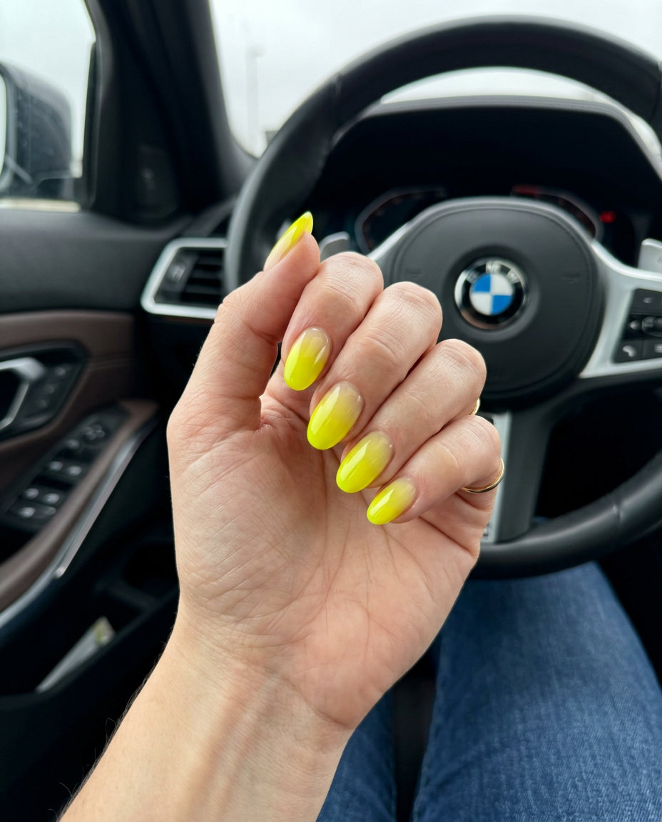 Neon Yellow Jelly Ombre nails for neon summer nails 2026, perfect for summer parties and casual looks.