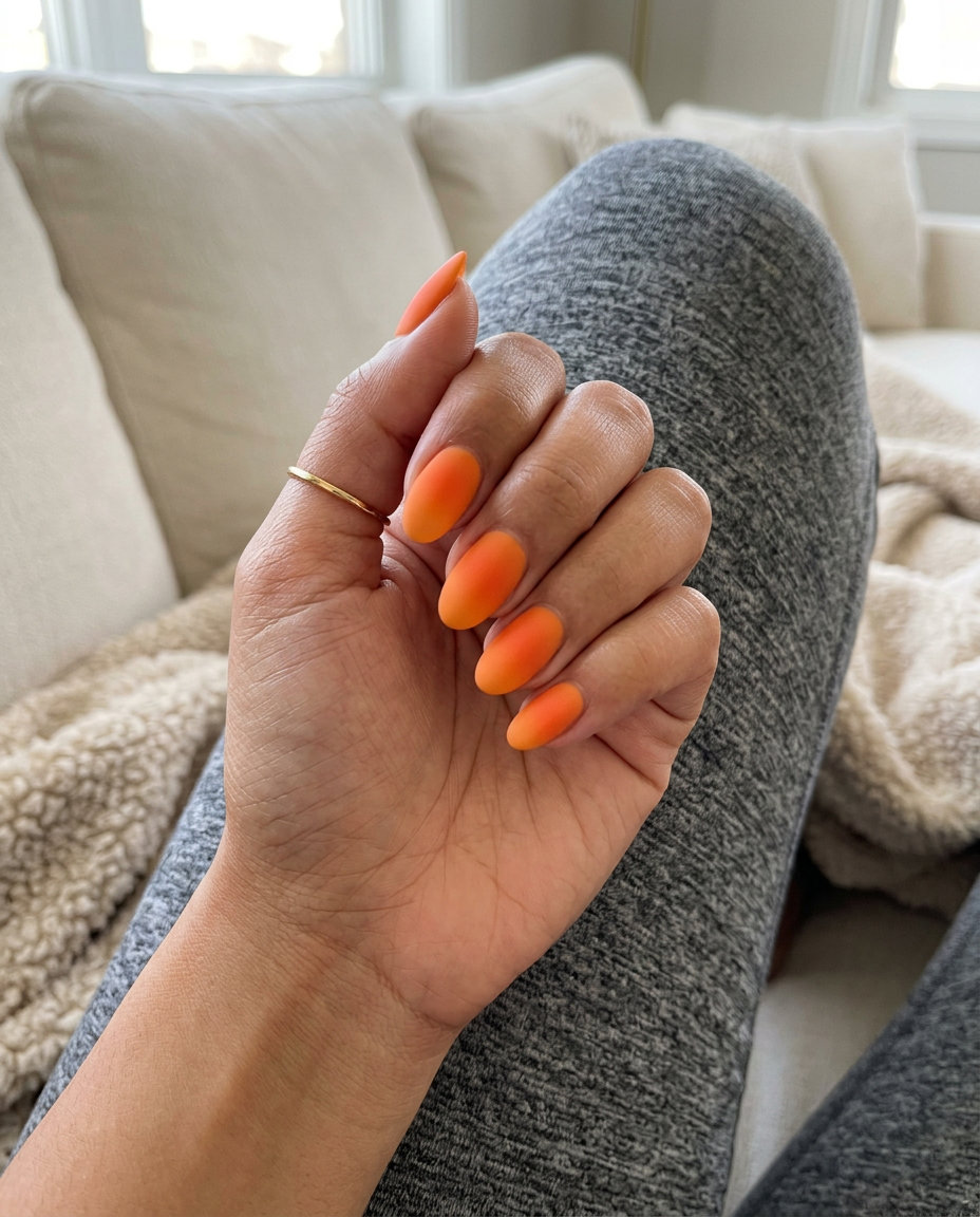 Vivid Orange Matte Aura nails for neon summer nails 2026, great for vacations and bohemian events.