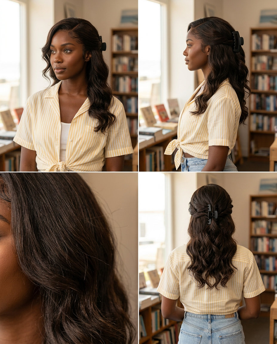 long side-swept waves with dimensional ombre color, retro glamour for summer