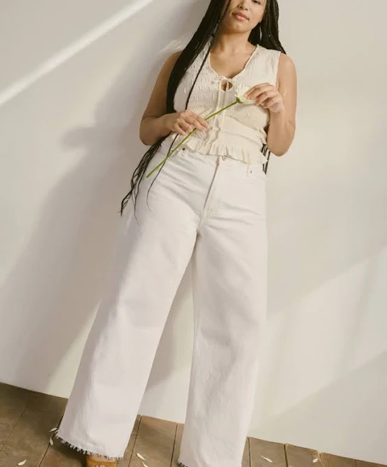 jeans Abercrombie & Fitch Women's High Rise Wide Leg Jeans with Frayed Hem Abercrombie & Fitch $90