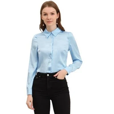 top Allegra K Women's Collared Professional Satin Button-Up Shirt Target $27.99