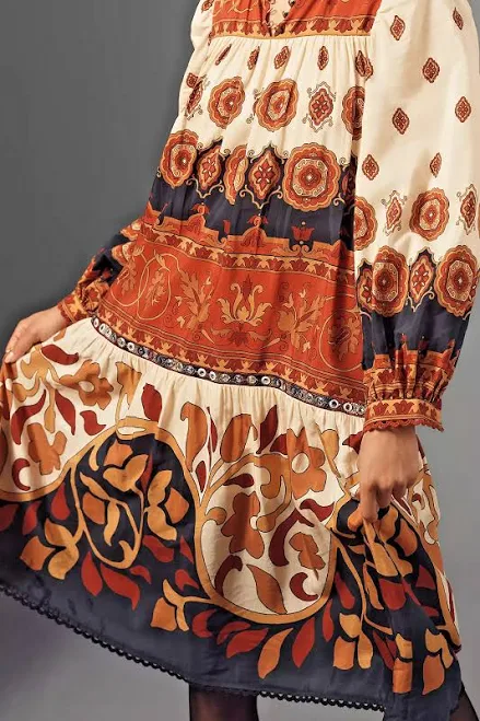 dress Anthropologie Farm Rio Ainika Tiles Tiered Midi Dress Terracotta Xs No eBay - swansong213 $87.12