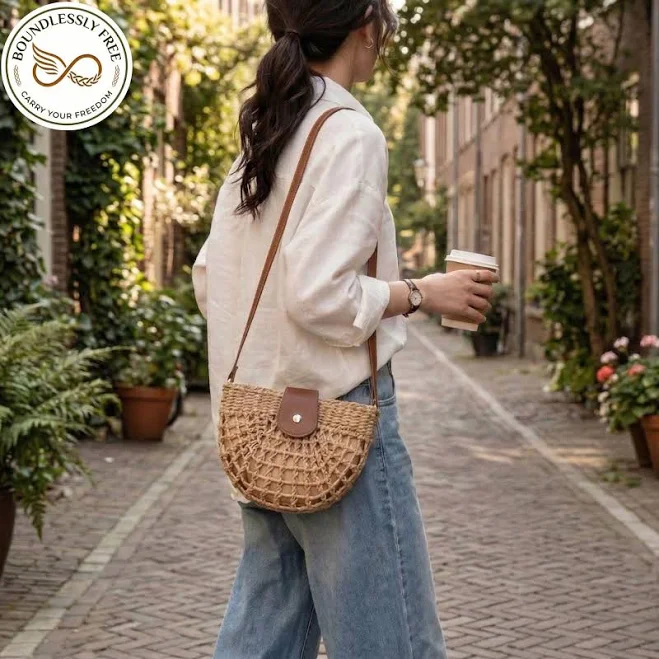bag Boho Straw Crossbody Bag with Leather Strap Etsy - Seller $46.2