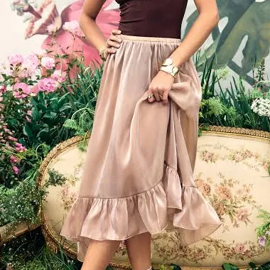 skirt CIDER Women's Daily Casual Woven Low Rise Asymmetrical Ruffle Hem Maxi Skirt Cider $13.16