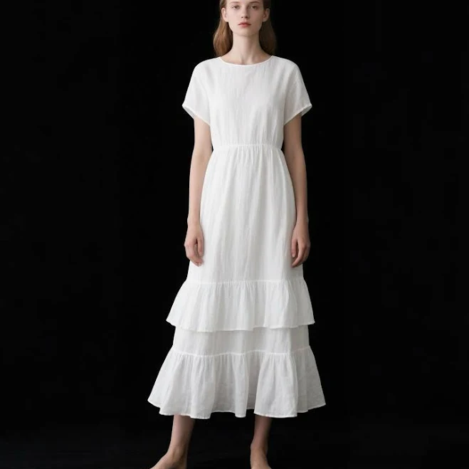 dress Cottagecore Linen Tiered Ruffle Hem Midi Dress Etsy - Seller $61.89