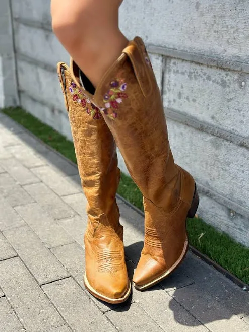 shoes Cowgirl Boots with Floral Embroidery Fuchsia Boots $129