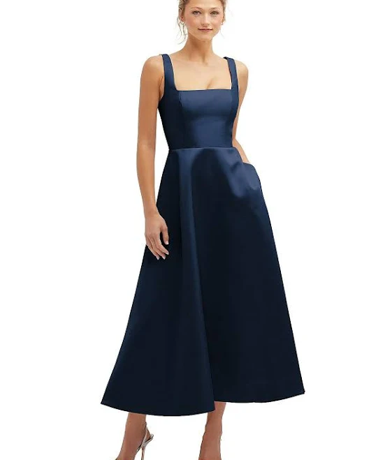 dress Dessy Collection Women's Square Neck Satin Midi Dress with Full Skirt & Pockets Dessy Group $223.2