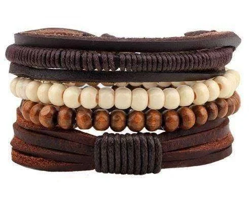 accessory Earth Hug Beaded Leather Bracelet Set The Boho Hippie $12.95