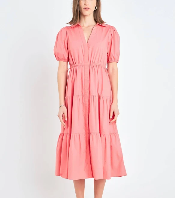 dress English Factory Puff Sleeve Tiered Midi Dress English Factory $72