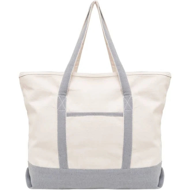 tote bag Extra Large Canvas Tote Bag with Zipper - Large Canvas Beach Bags - Big Size Shopping Bag with Zipper Top and Handles Etsy - OrganicCottonMart $17.49