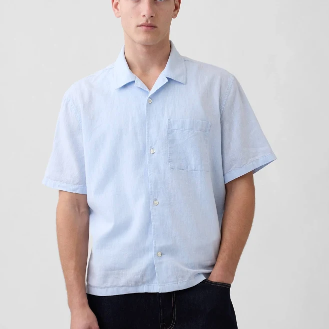 matching set Gap Men's Relaxed Straight-Hem Linen-Cotton Shirt Gap $41