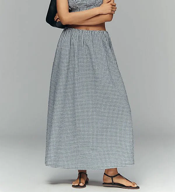 skirt Gingham Midi Skirt by Maeve in Blue, Size: XS at Anthropologie Anthropologie $108