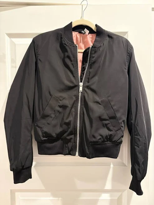outerwear H&M Jackets & Coats | Black Bomber Jacket With Pink Lining | Color: Black/Pink | Size: 4 | Andreamayer10's Closet Poshmark $20