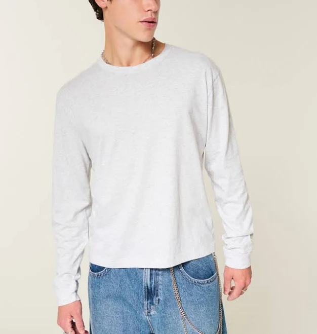 top Hollister Men's Relaxed Long-Sleeve Cotton Crew T-Shirt Hollister Co - Official $9.99