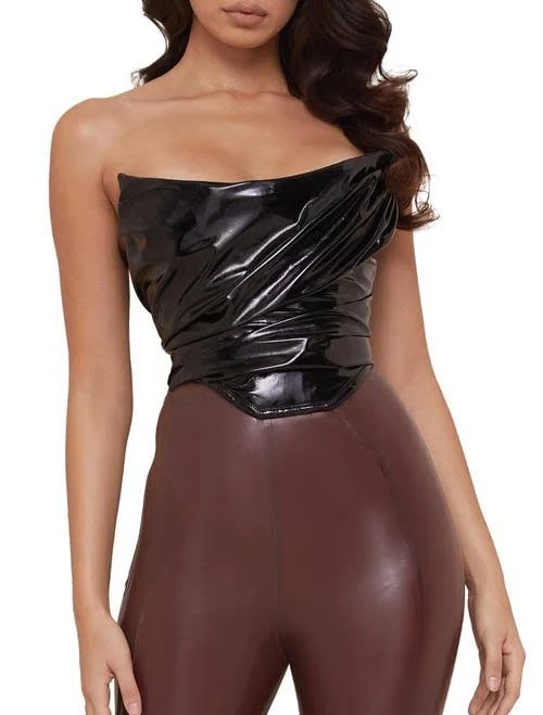 top House of CB Marla Faux Patent Leather Corset Top Nordstrom $105