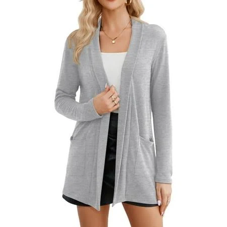 outerwear Howcome Womens Lightweight Knit Cardigan Long Sleeve Open Front Sweater with Pockets Walmart - HOWCOME $14.99