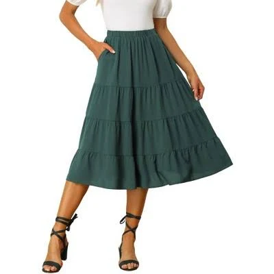 skirt Inspire Chic Women's Midi Flare Tiered A-Line Skirt with Pockets Target $34.99