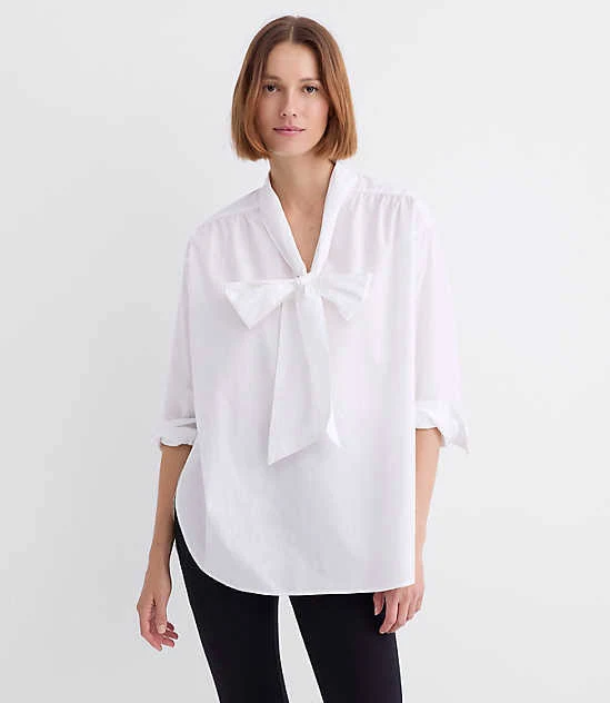 top Loft Women's Bow Poplin Tunic Blouse LOFT $22.9