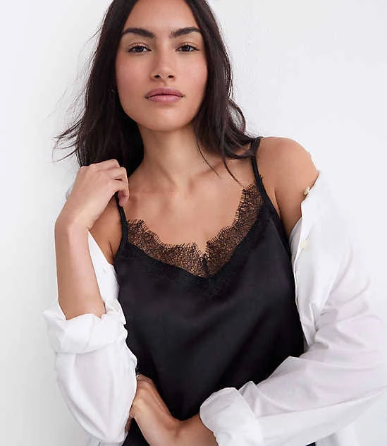 top Loft Women's Petite Lace Trim Satin Cami Top LOFT $21.49