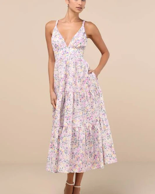 dress Lulus Floral Tiered Cotton Midi Dress Lulus $63.2