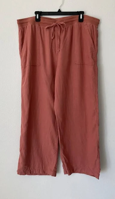 palazzo pants M &s Collection Terracotta Linen Blend Elastic Waist Wide Leg Pants Us eBay $14.66