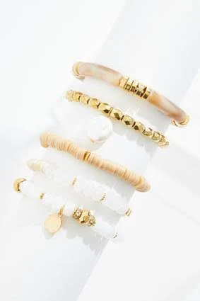 accessory Neutral Beaded Stretch Bracelet Set Cato Fashions $9.99