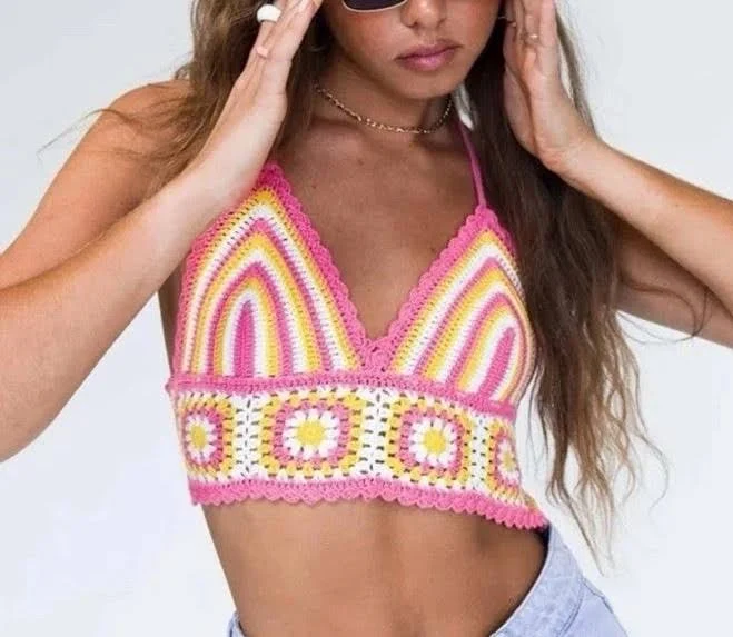 top Princess Polly Daisy Girl Multi Crochet Halter Top Pink,yellow, White eBay - giggles67 $29.99