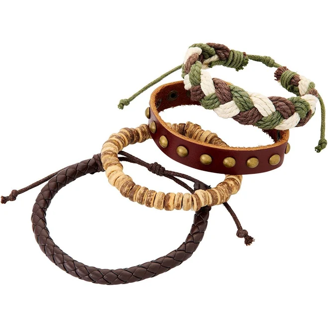 accessory Spencer's 4-Pack Earthy Beaded and Braided Leather Cord Bracelets Spencer's $12.99