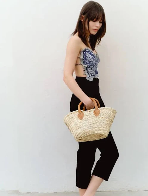 bag Straw Basket Bag with Leather Top Handles Etsy - Seller $25.75