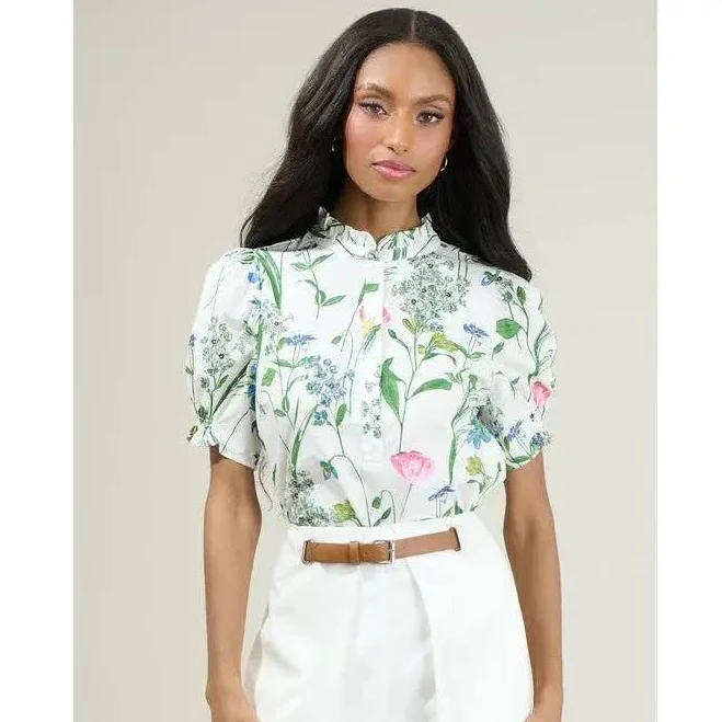 top Sugarlips Clove Garden Floral Puff Sleeve Top TikTok Shop $48