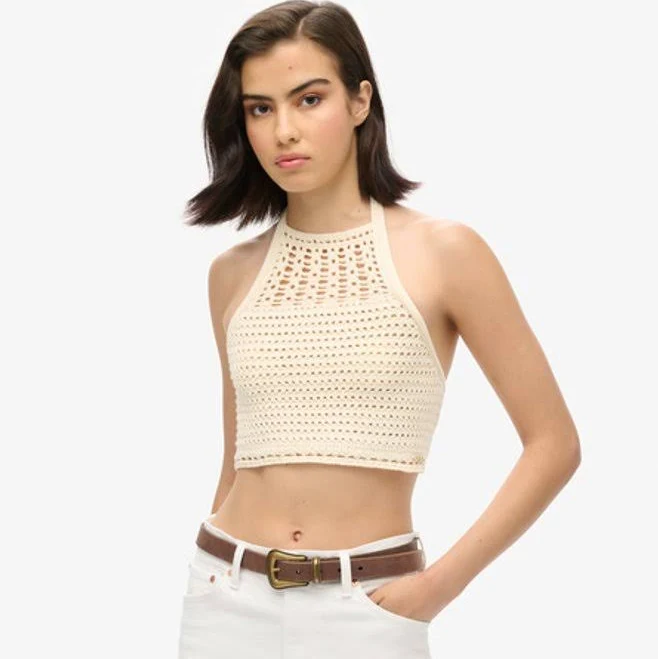 top Superdry Women's Cropped Halter Crochet Top Official Superdry US $34.96