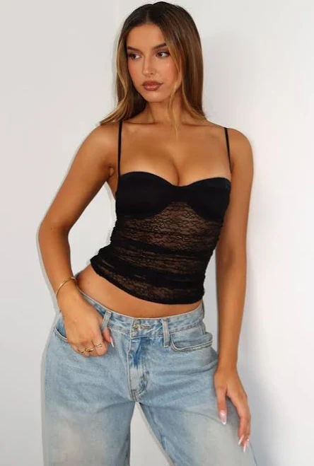 top To My Heart Lace Bustier Noir White Fox Boutique $38.99