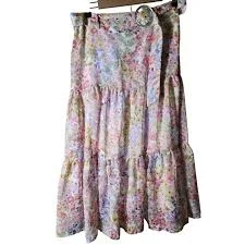 maxi skirt TRULY 4 YOU Pastel Blue Pink Floral Tiered Flowing Lined Belt Maxi Skirt SZ L eBay $22.97