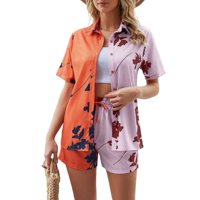 matching set Women 2 Piece Outfits Cotton Linen Set For Summer Long Sleeve Button Down Shirt And Shorts, Women's, Size: Large, Orange Pink Kohl's $36.99