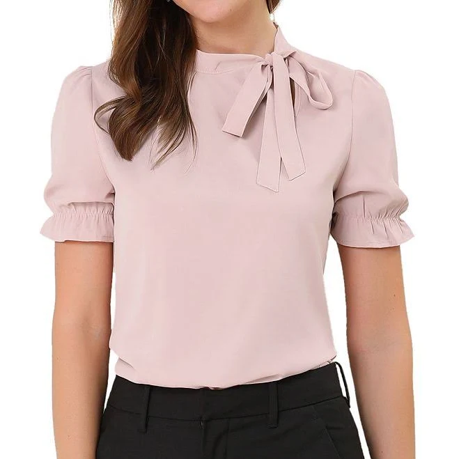 top Women's Bow Tie Neck Elegant Office Short Sleeve Blouse, Size: XS, Pink Kohl's $33.99
