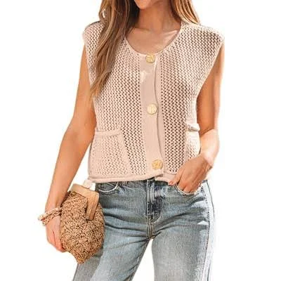 outerwear Women's Casual Sleeveless Crochet Vest Top with Pockets Target $30.99