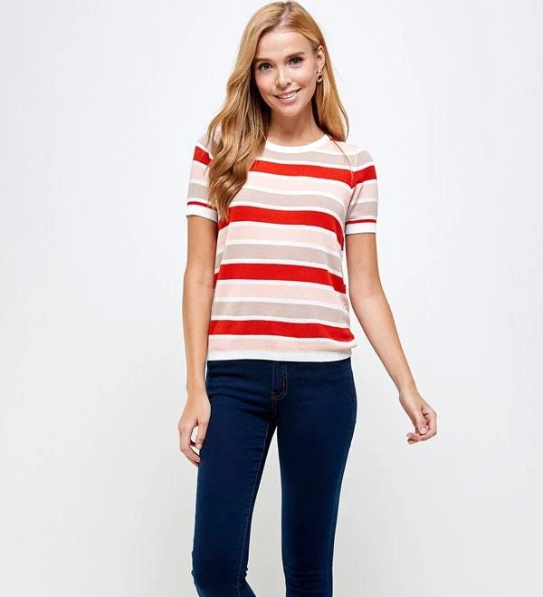 top Women's Fitted Striped Rib Knit Top Etsy - jdenstory $24.99
