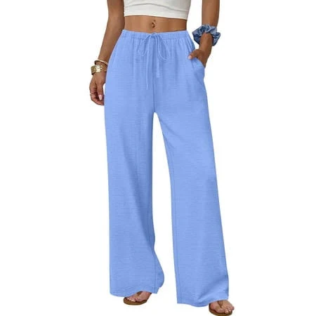 palazzo pants Women's High-Waisted Flowy Linen Pants with Drawstring Walmart - Z Lgmexo $14.99