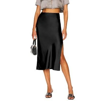 skirt Women's Satin Flowy Midi Skirt with Side Slit Target $32.99