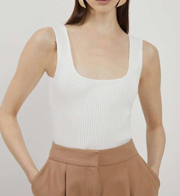 top Women's Viscose Blend Rib Knit Square Neck Vest Karen Millen USA $69