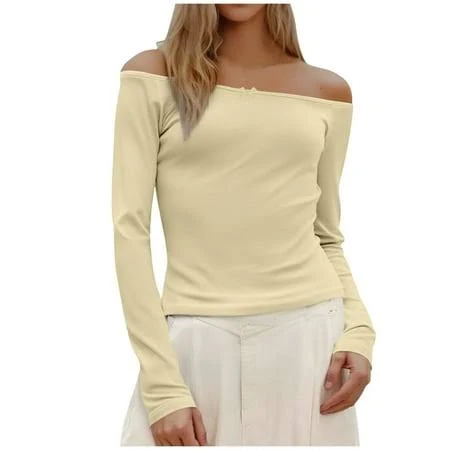 top YestheShoes Mustard Yellow Lace Spandex Shirts for Women Fall Summer Long Sleeve Off Casual Bow Tie Plain Tops Blouses Shirts Women 2026 Clothes Walmart - The Shoes $11.99