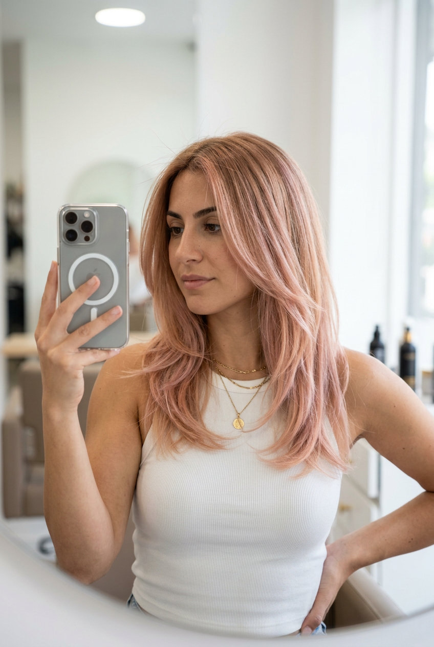 Rose Gold Strawberry Blonde Ombre 2026 long layered strawberry blonde ombre with rose gold ends, soft gradient blend — festival