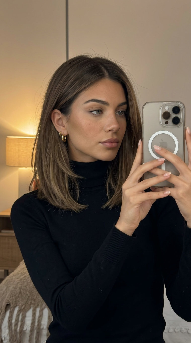 collarbone-length lob with sandstone brown balayage, point-cut ends, minimal layers — bohemian summer hair