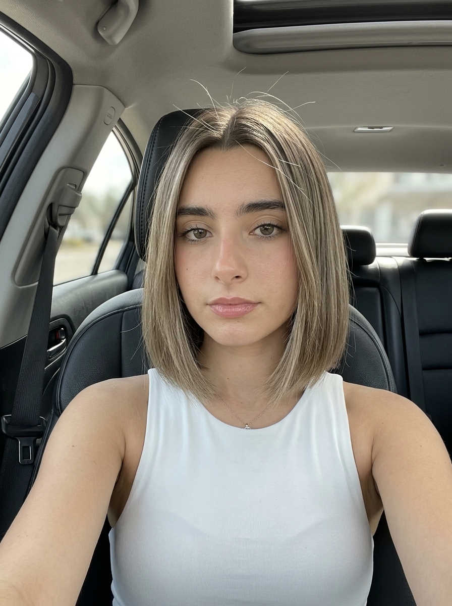 chin-length scandi-cool mushroom bob with cool grey undertones and blunt perimeter for minimalist style