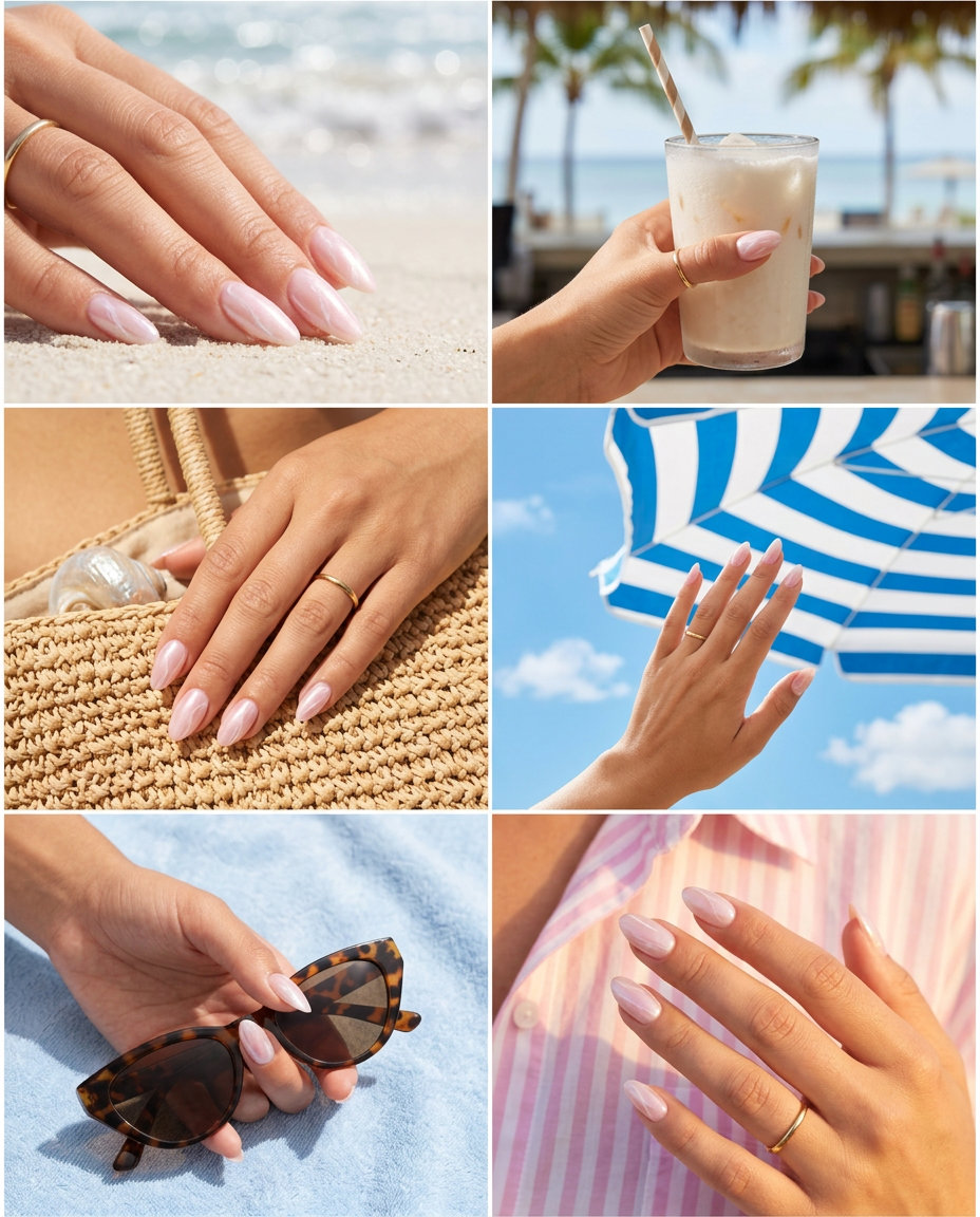 Pale Pink Marble Nails 2026: Romantic Elegance Pale pink mother of pearl marble nails for shell summer nails 2026, ideal for date nights, weddings, and romantic events. Sophisticated & ethereal.