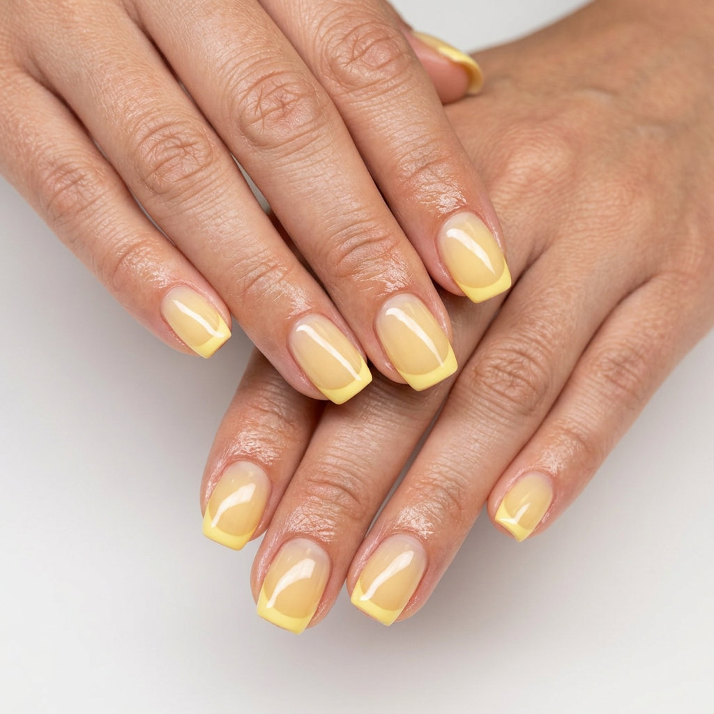 Short Gel Nails Summer 2026: Butter Yellow Jelly French Short gel nails summer 2026: Sheer butter yellow jelly French tip for a sophisticated casual vibe.