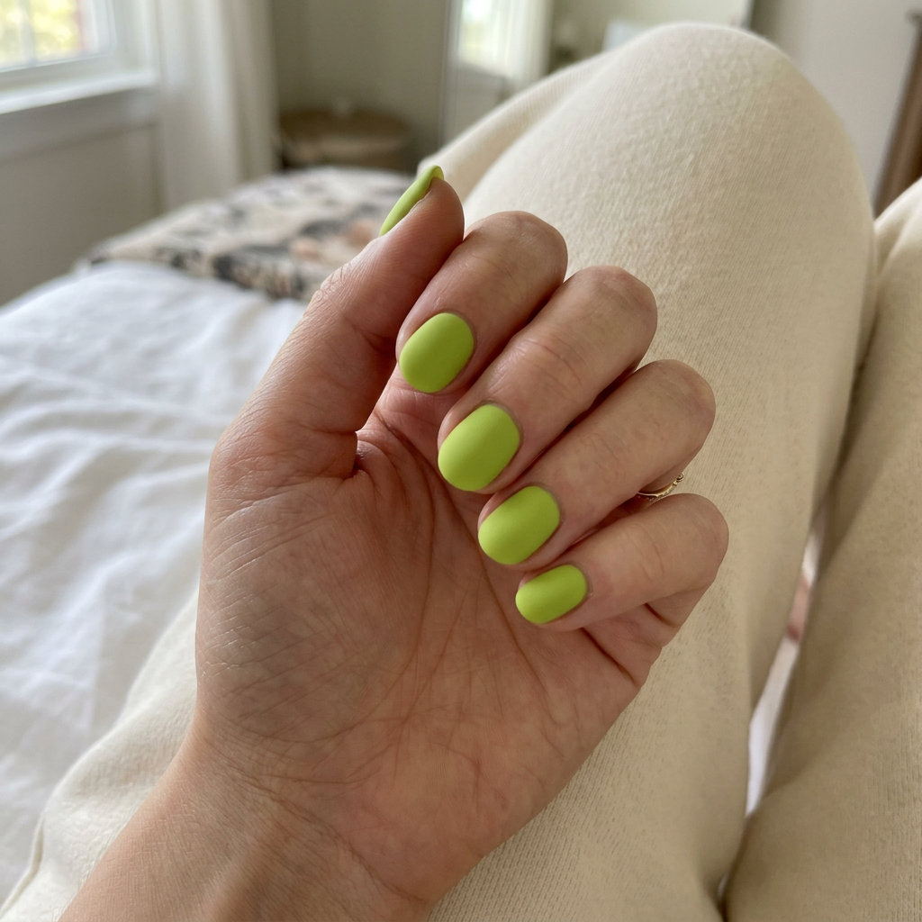 Matte Citrus Zest Short Gel Nails Summer 2026 Short gel nails summer 2026: Vibrant lime green with a velvet matte finish for festivals.