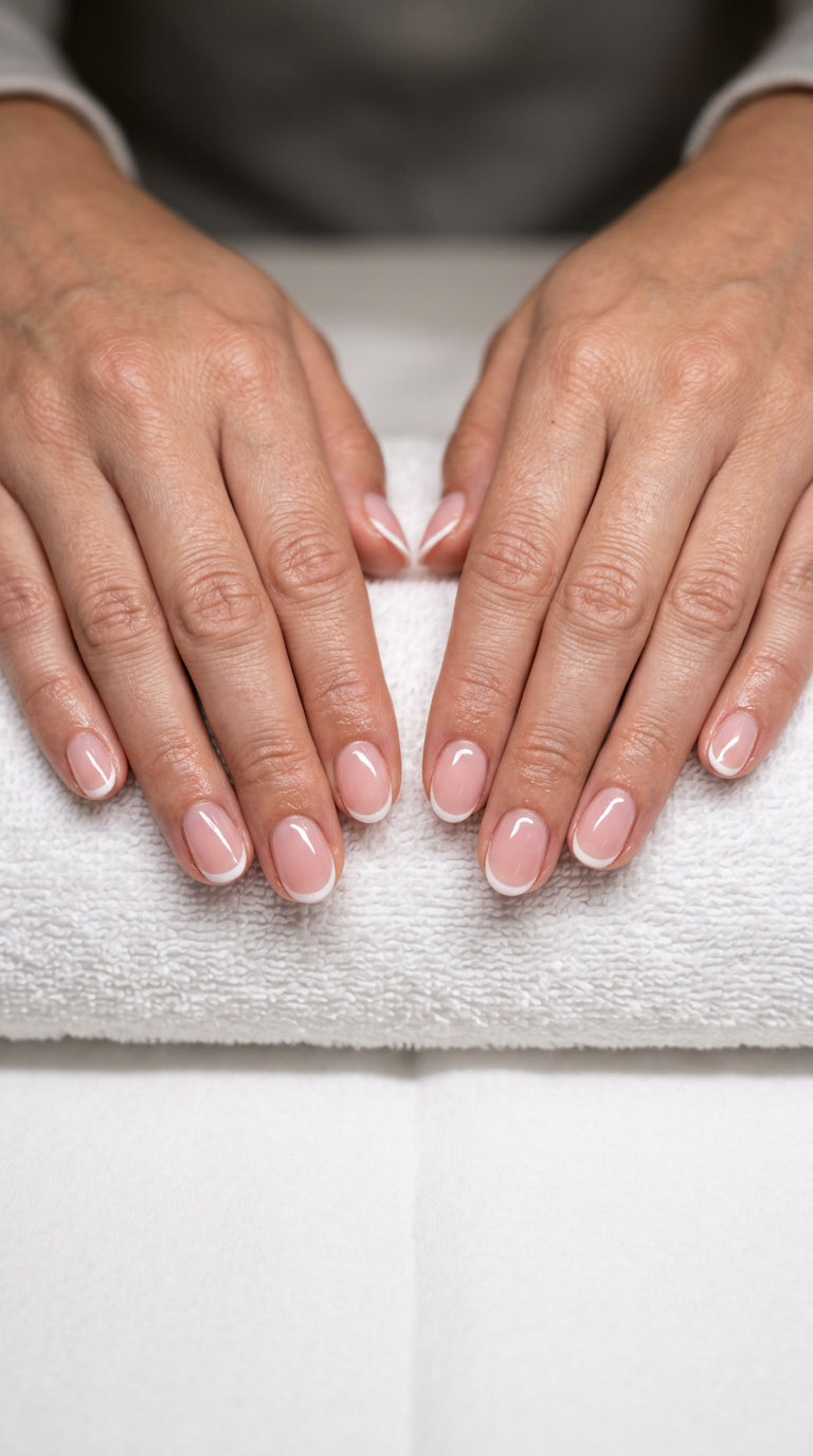 Short Oval Summer Nails 2026: Classic Pink French Tip Short oval summer nails 2026: Classic sheer pink French tip for weddings or work.