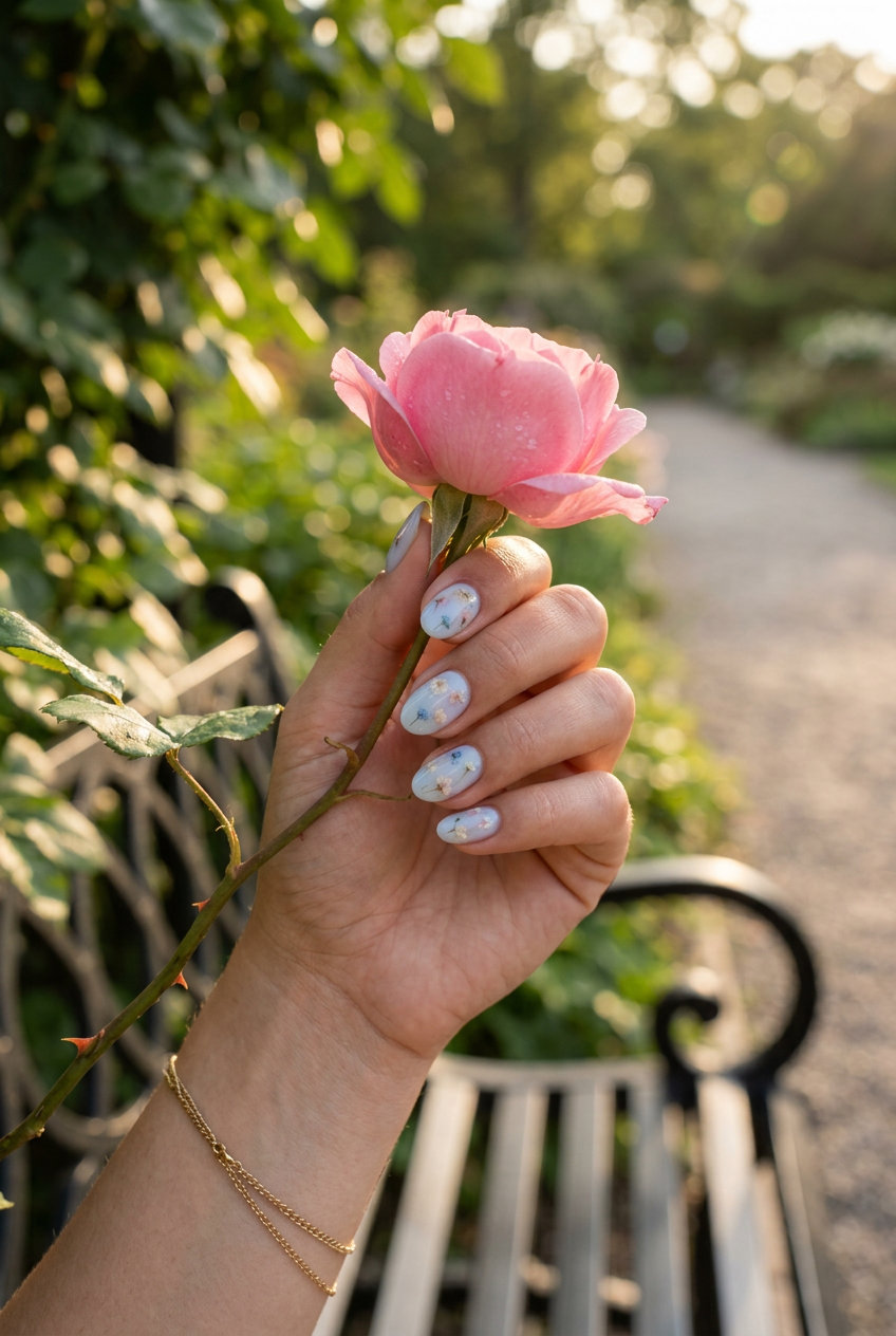 Blueberry Milk Bath Nails 2026 Whimsical blueberry milk bath oval short summer nails 2026 for festivals.