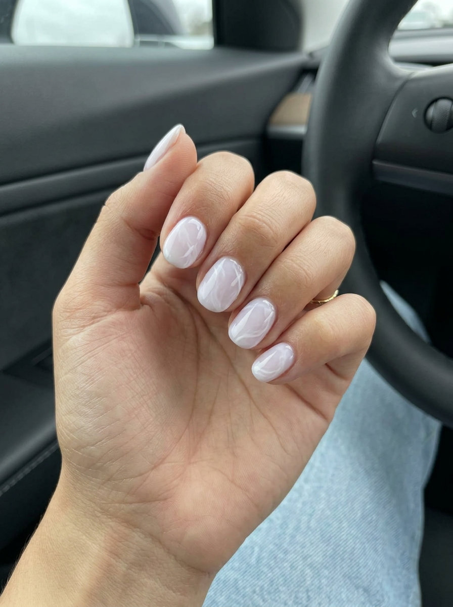 Short Summer Nails 2026: Dreamy Cloud Swirls Short summer nails 2026: Dreamy cloud swirls milky round for weddings. Romantic, serene, elegant style.